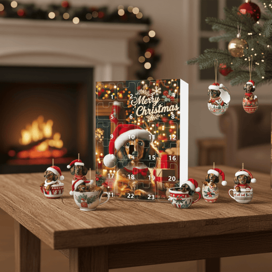 Adventskalender mit Dackel-Motiv geöffnet