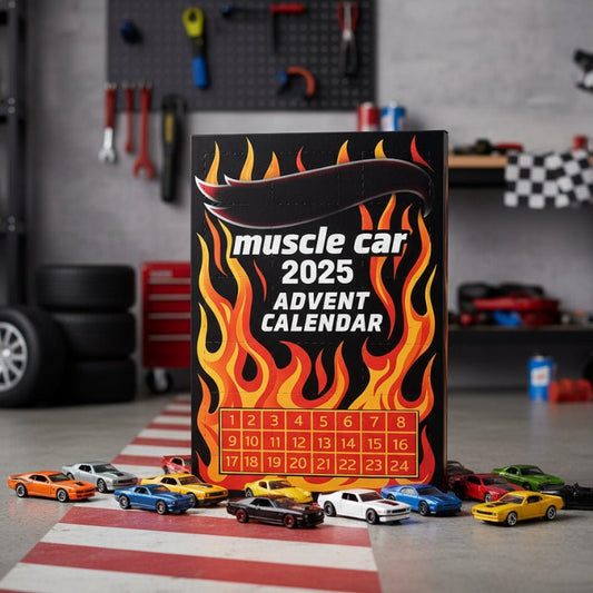 Adventskalender mit 24 Miniaturautos geöffnet