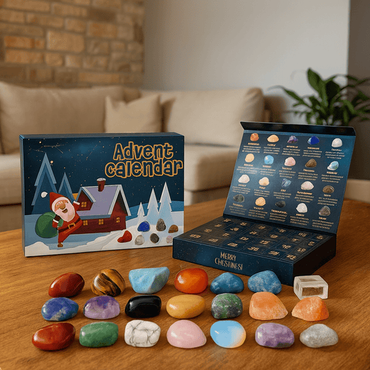 Adventskalender mit natürlichen Edelsteinen geöffnet