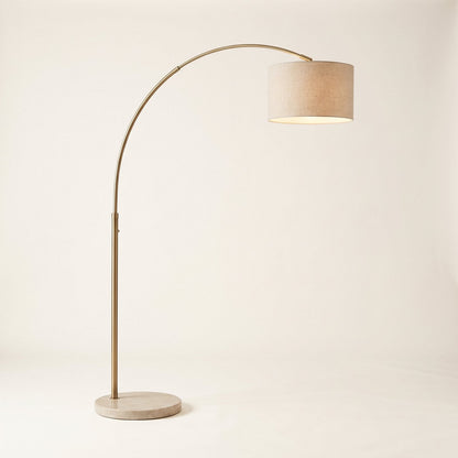 Bogenstehleuchte aus Messing mit Leinenschirm
